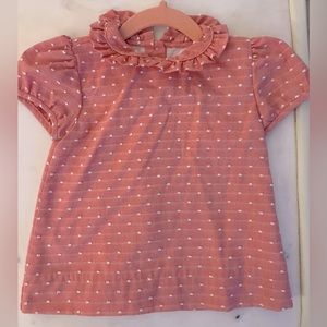 Alice Kathleen 18M short sleeve Peter Pan ruffle collar  shirt. Coral w cream